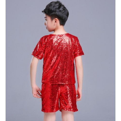 Boys jazz hiphop dance outfits paillette modern dance school competition show performance cosplay tops and shorts